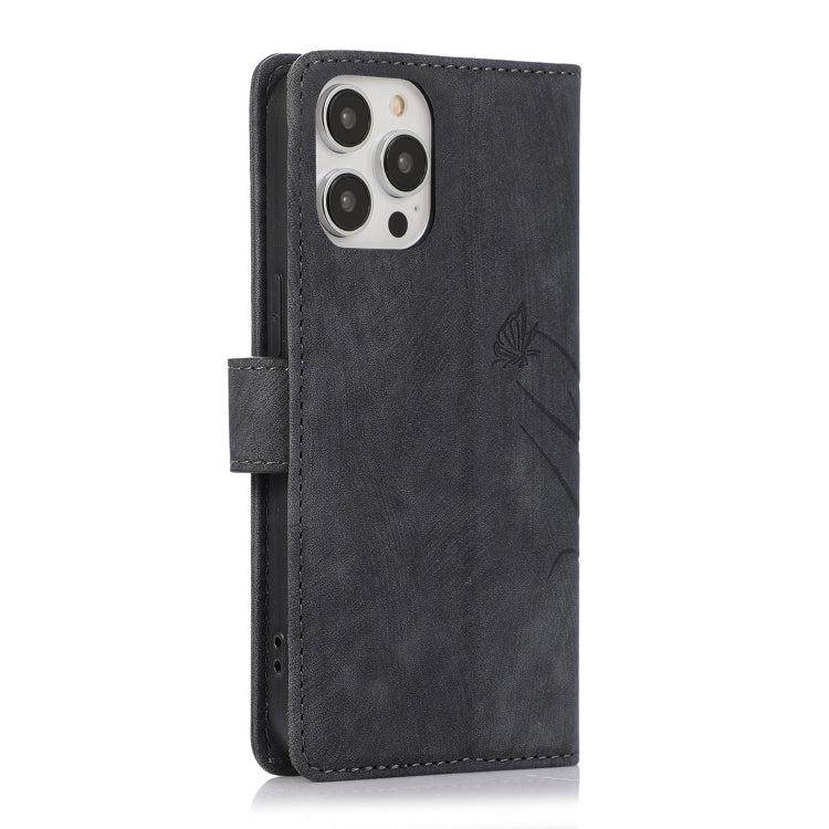 For iPhone 15 Pro Orchid Butterfly Embossed Leather Phone Case(Black) - HoMEdemic™ 