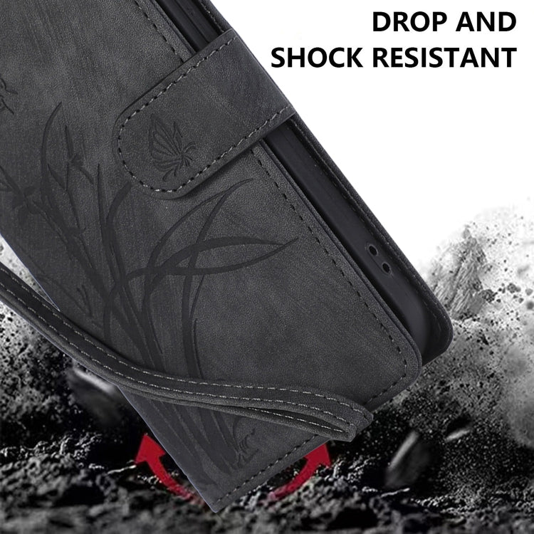 For iPhone 15 Pro Orchid Butterfly Embossed Leather Phone Case(Black) - HoMEdemic™ 