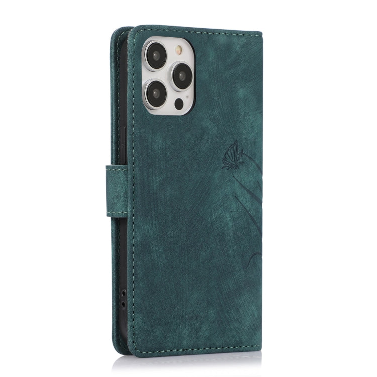 For iPhone 15 Pro Orchid Butterfly Embossed Leather Phone Case(Green) - HoMEdemic™ 