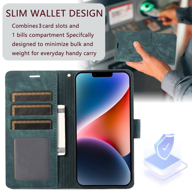 For iPhone 15 Pro Orchid Butterfly Embossed Leather Phone Case(Green) - HoMEdemic™ 