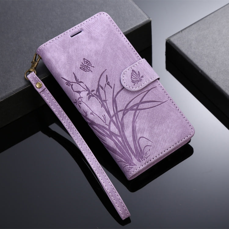 For iPhone 15 Pro Orchid Butterfly Embossed Leather Phone Case(Purple) - HoMEdemic™ 
