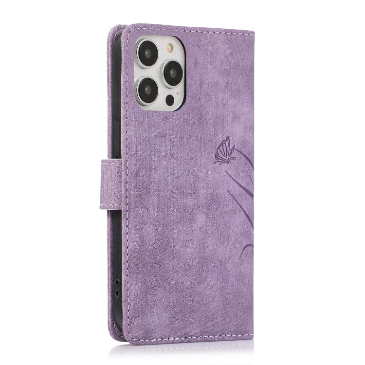 For iPhone 15 Pro Orchid Butterfly Embossed Leather Phone Case(Purple) - HoMEdemic™ 
