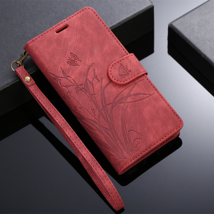 For iPhone 15 Pro Orchid Butterfly Embossed Leather Phone Case(Red) - HoMEdemic™ 