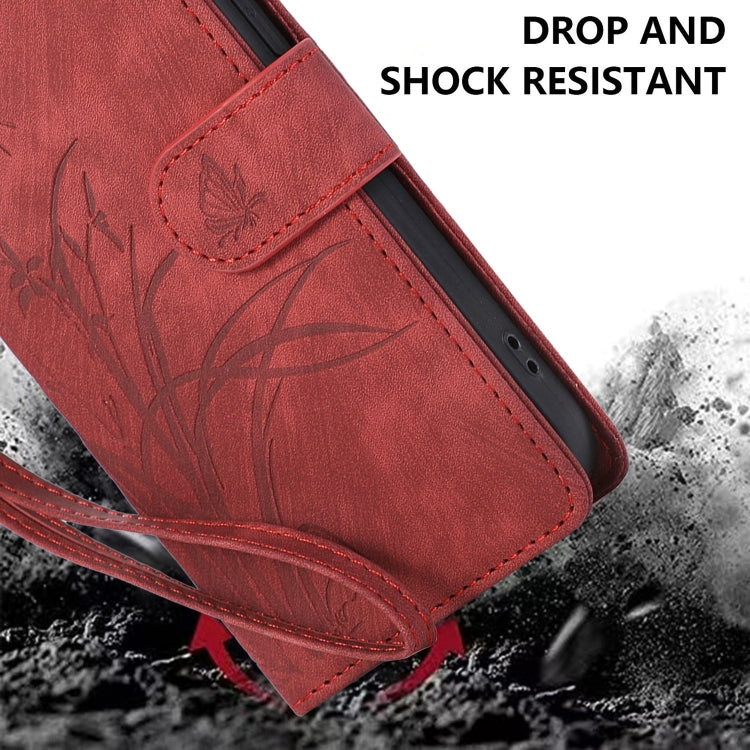 For iPhone 15 Pro Orchid Butterfly Embossed Leather Phone Case(Red) - HoMEdemic™ 