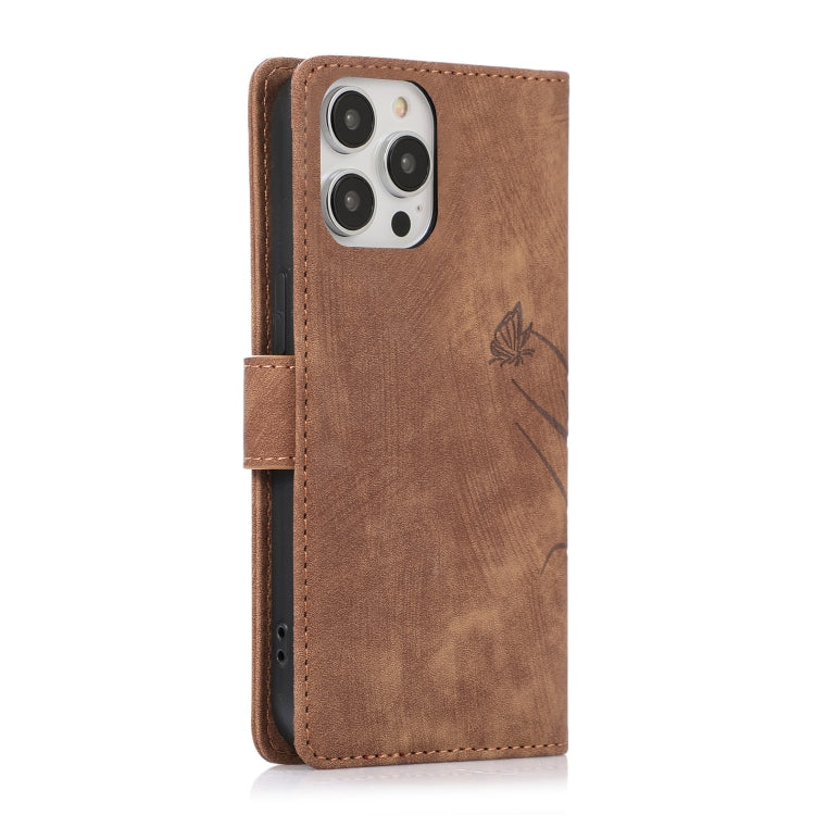 For iPhone 15 Pro Orchid Butterfly Embossed Leather Phone Case(Brown) - HoMEdemic™ 