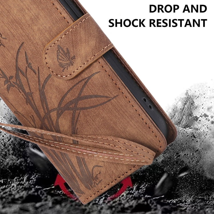 For iPhone 15 Pro Orchid Butterfly Embossed Leather Phone Case(Brown) - HoMEdemic™ 
