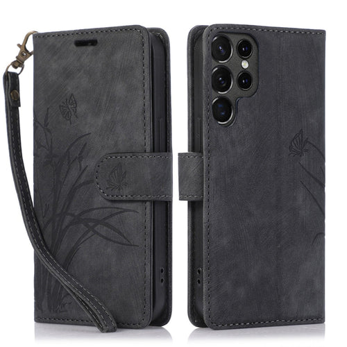 For Samsung Galaxy S24 Ultra 5G Orchid Butterfly Embossed Leather Phone Case(Black) - HoMEdemic™ 