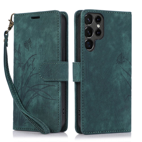 For Samsung Galaxy S24 Ultra 5G Orchid Butterfly Embossed Leather Phone Case(Green) - HoMEdemic™ 