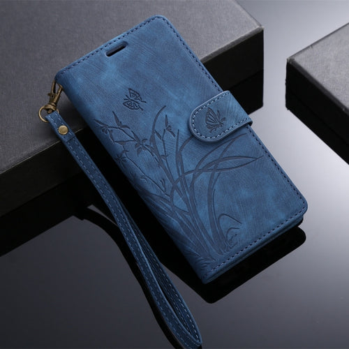 For Samsung Galaxy S24 Ultra 5G Orchid Butterfly Embossed Leather Phone Case(Blue) - HoMEdemic™ 