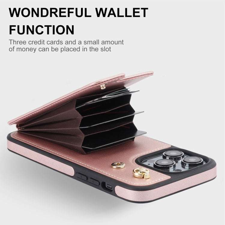 For iPhone 15 Pro Max YM005 Skin Feel Card Bag Phone Case with Long Lanyard(Rose Gold) - HoMEdemic™ 