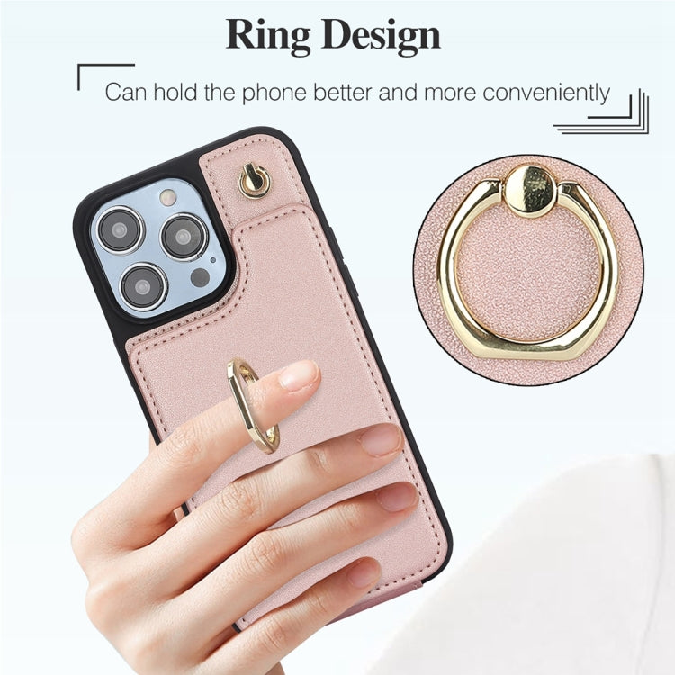 For iPhone 15 Pro Max YM005 Skin Feel Card Bag Phone Case with Long Lanyard(Rose Gold) - HoMEdemic™ 