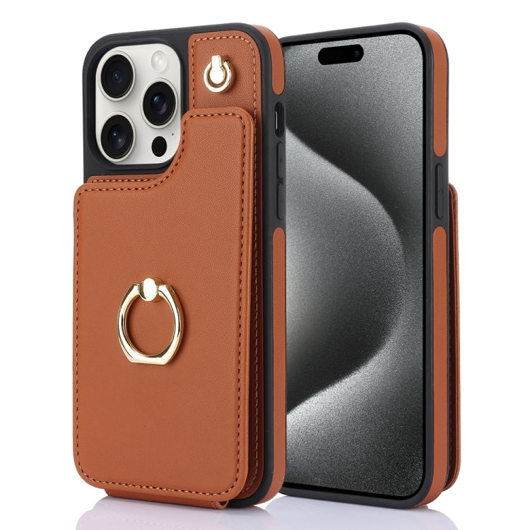 For iPhone 15 Pro Max YM005 Skin Feel Card Bag Phone Case with Long Lanyard(Brown) - HoMEdemic™ 