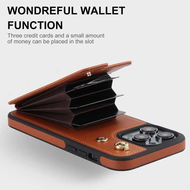 For iPhone 15 Pro Max YM005 Skin Feel Card Bag Phone Case with Long Lanyard(Brown) - HoMEdemic™ 
