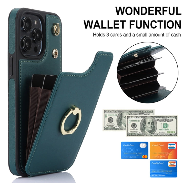 For iPhone 15 Pro Max YM005 Skin Feel Card Bag Phone Case with Long Lanyard(Green) - HoMEdemic™ 