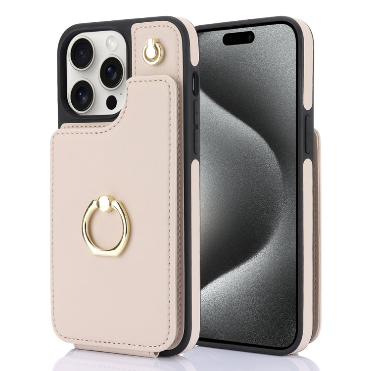 For iPhone 15 Pro YM005 Skin Feel Card Bag Phone Case with Long Lanyard(Apricot) - HoMEdemic™ 