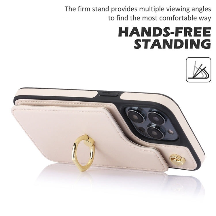 For iPhone 15 Pro YM005 Skin Feel Card Bag Phone Case with Long Lanyard(Apricot) - HoMEdemic™ 