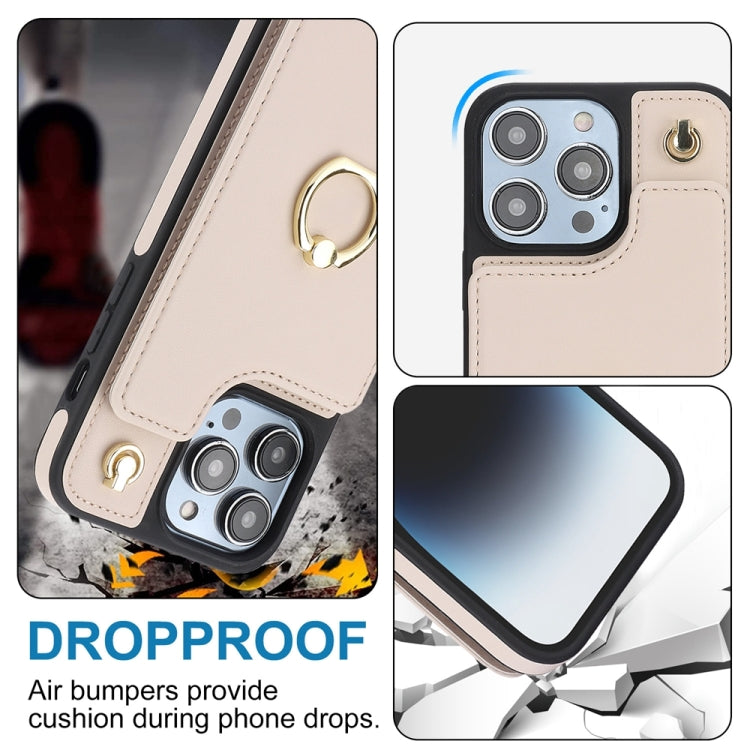 For iPhone 15 Pro YM005 Skin Feel Card Bag Phone Case with Long Lanyard(Apricot) - HoMEdemic™ 