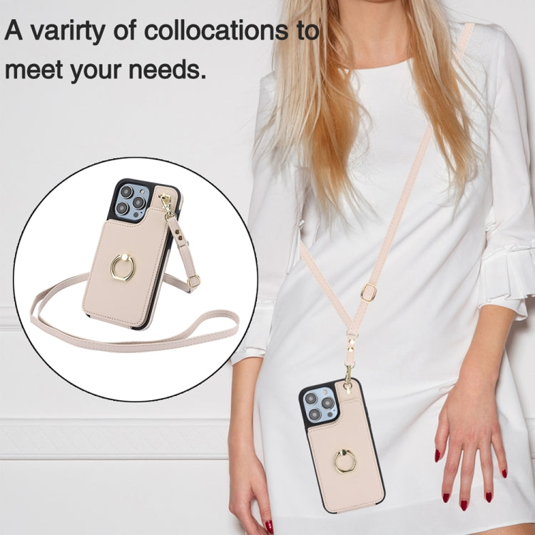 For iPhone 15 Pro YM005 Skin Feel Card Bag Phone Case with Long Lanyard(Apricot) - HoMEdemic™ 