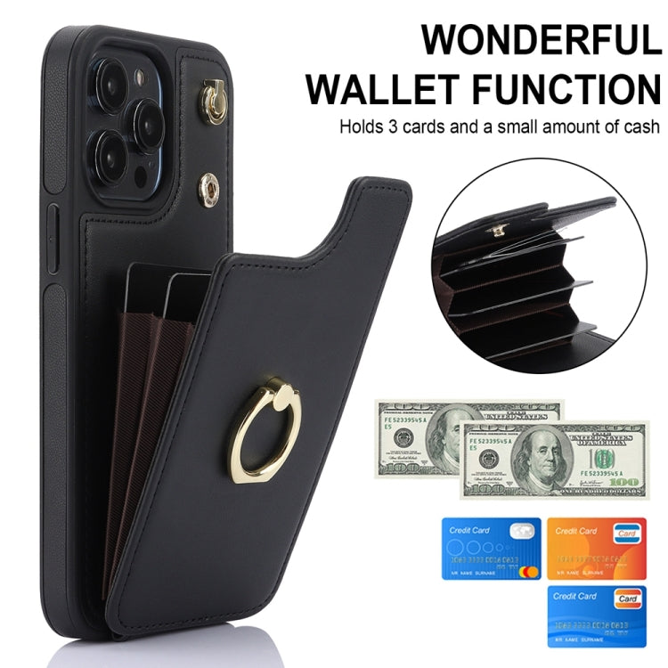 For iPhone 15 Pro YM005 Skin Feel Card Bag Phone Case with Long Lanyard(Black) - HoMEdemic™ 