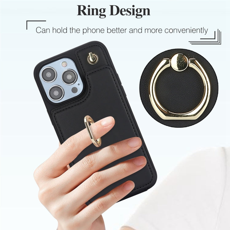 For iPhone 15 Pro YM005 Skin Feel Card Bag Phone Case with Long Lanyard(Black) - HoMEdemic™ 