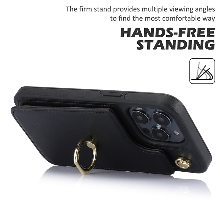 For iPhone 15 Pro YM005 Skin Feel Card Bag Phone Case with Long Lanyard(Black) - HoMEdemic™ 