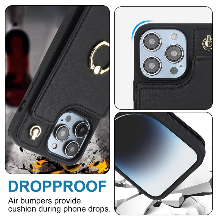 For iPhone 15 Pro YM005 Skin Feel Card Bag Phone Case with Long Lanyard(Black) - HoMEdemic™ 