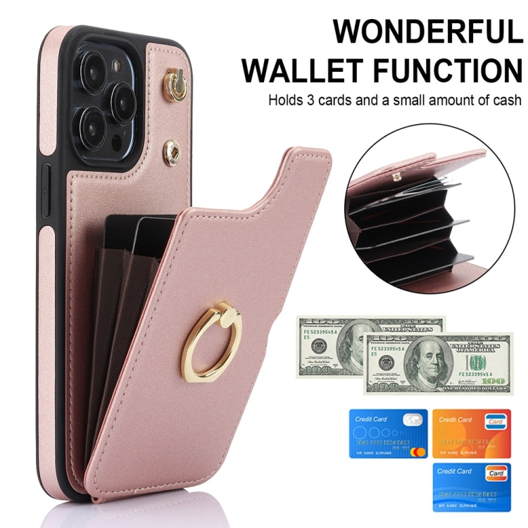 For iPhone 15 Pro YM005 Skin Feel Card Bag Phone Case with Long Lanyard(Rose Gold) - HoMEdemic™ 