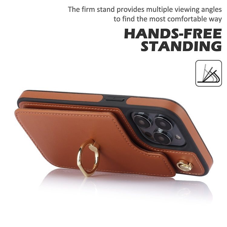 For iPhone 15 Pro YM005 Skin Feel Card Bag Phone Case with Long Lanyard(Brown) - HoMEdemic™ 