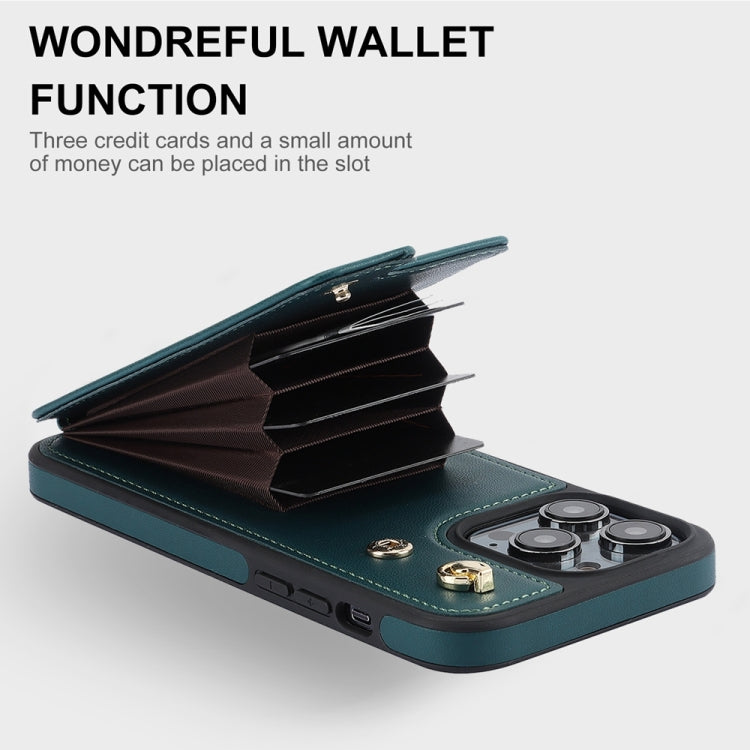 For iPhone 15 Pro YM005 Skin Feel Card Bag Phone Case with Long Lanyard(Green) - HoMEdemic™ 