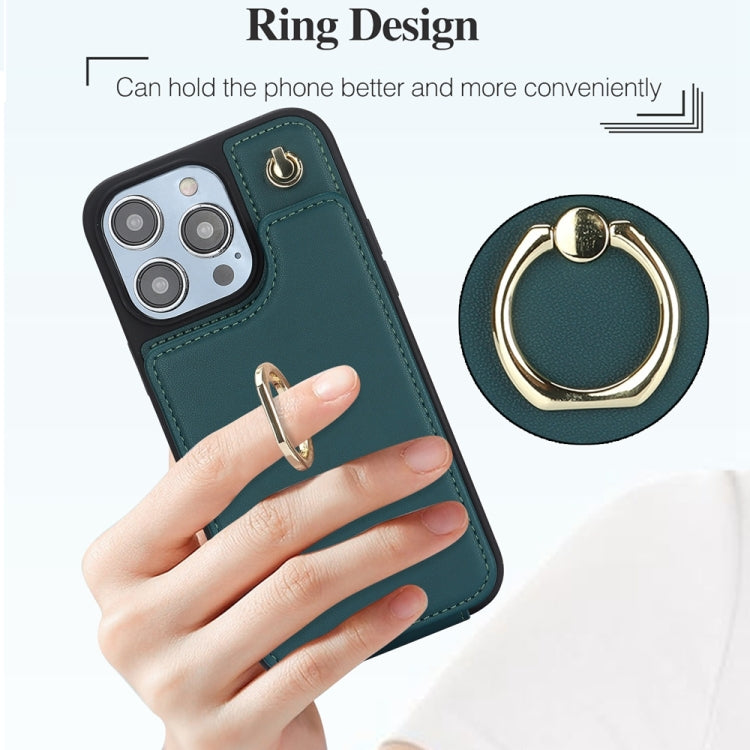 For iPhone 15 Pro YM005 Skin Feel Card Bag Phone Case with Long Lanyard(Green) - HoMEdemic™ 