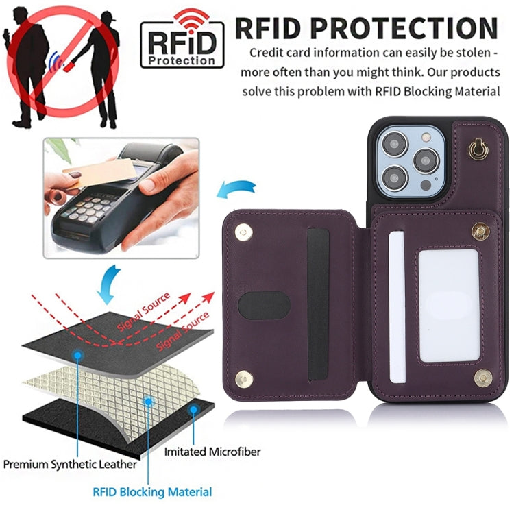 For iPhone 15 Pro Max YM006 Skin Feel Zipper Card Bag Phone Case with Dual Lanyard(Dark Purple) - HoMEdemic™ 
