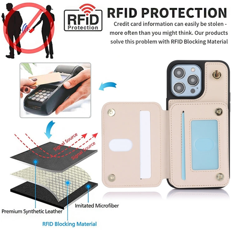 For iPhone 15 Pro Max YM006 Skin Feel Zipper Card Bag Phone Case with Dual Lanyard(Apricot) - HoMEdemic™ 