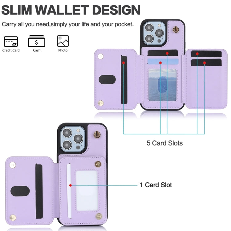 For iPhone 15 Pro YM006 Skin Feel Zipper Card Bag Phone Case with Dual Lanyard(Light Purple) - HoMEdemic™ 