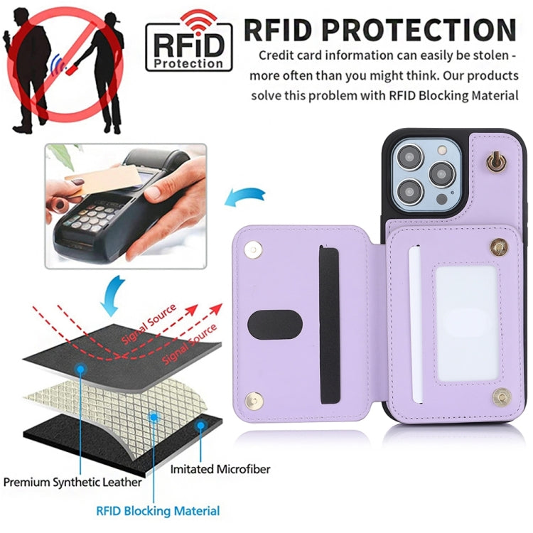 For iPhone 15 Pro YM006 Skin Feel Zipper Card Bag Phone Case with Dual Lanyard(Light Purple) - HoMEdemic™ 