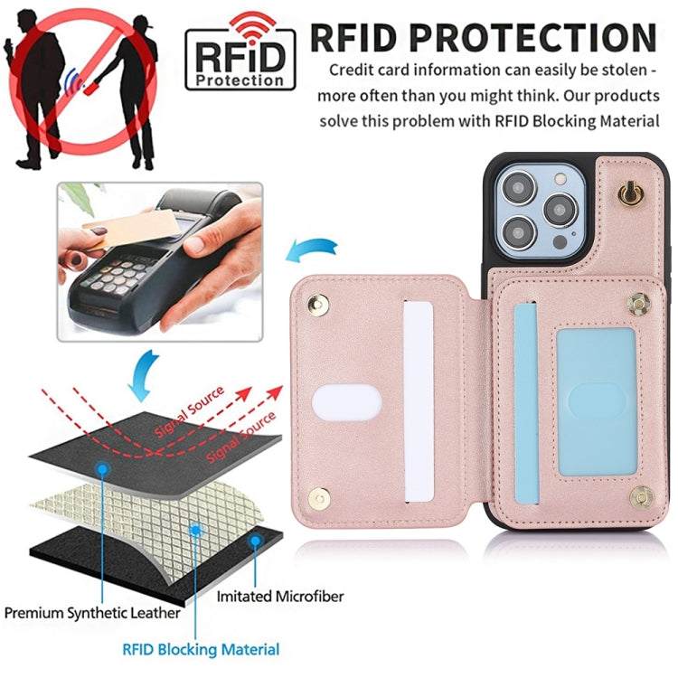 For iPhone 15 Pro YM006 Skin Feel Zipper Card Bag Phone Case with Dual Lanyard(Rose Gold) - HoMEdemic™ 