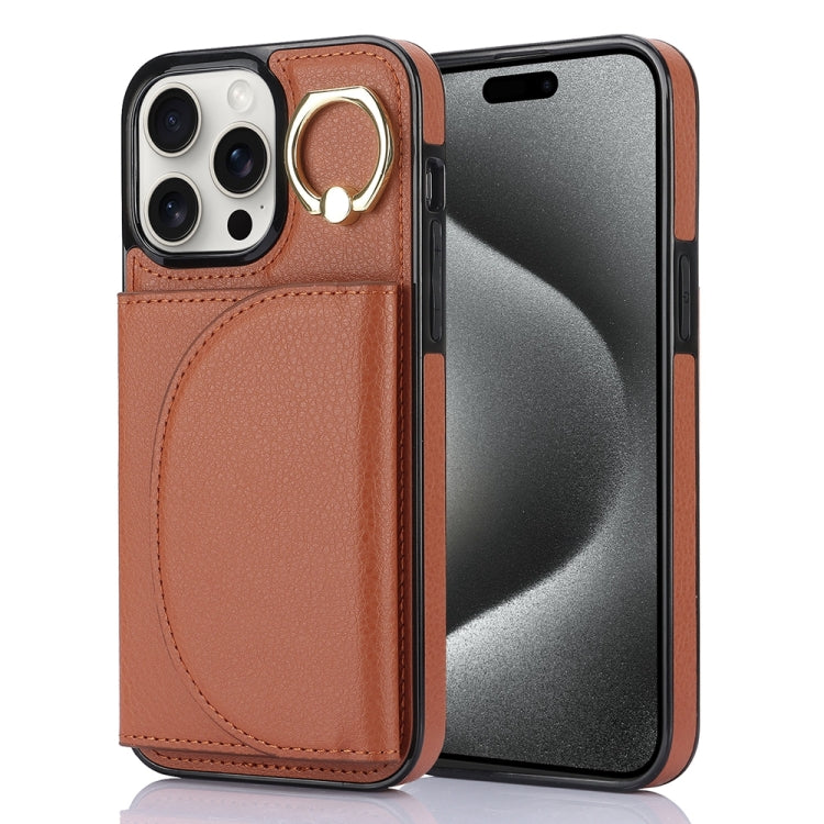 For iPhone 15 Pro Max YM007 Ring Holder Card Bag Skin Feel Phone Case(Brown) - HoMEdemic™ 