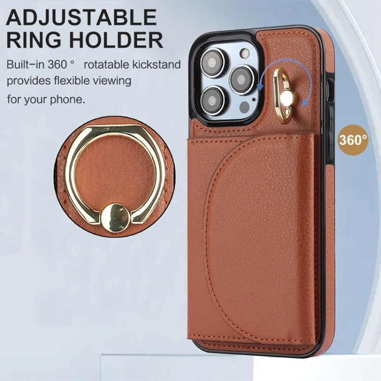 For iPhone 15 Pro Max YM007 Ring Holder Card Bag Skin Feel Phone Case(Brown) - HoMEdemic™ 