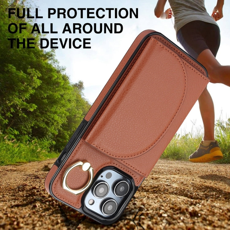 For iPhone 15 Pro Max YM007 Ring Holder Card Bag Skin Feel Phone Case(Brown) - HoMEdemic™ 