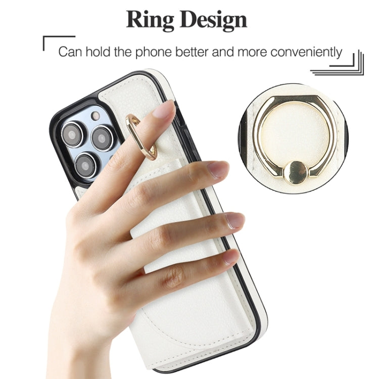 For iPhone 15 Pro Max YM007 Ring Holder Card Bag Skin Feel Phone Case(White) - HoMEdemic™ 