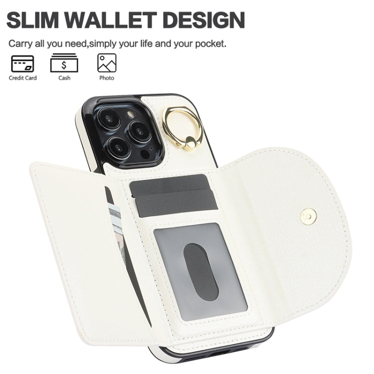 For iPhone 15 Pro Max YM007 Ring Holder Card Bag Skin Feel Phone Case(White) - HoMEdemic™ 
