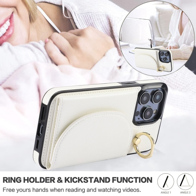 For iPhone 15 Pro Max YM007 Ring Holder Card Bag Skin Feel Phone Case(White) - HoMEdemic™ 
