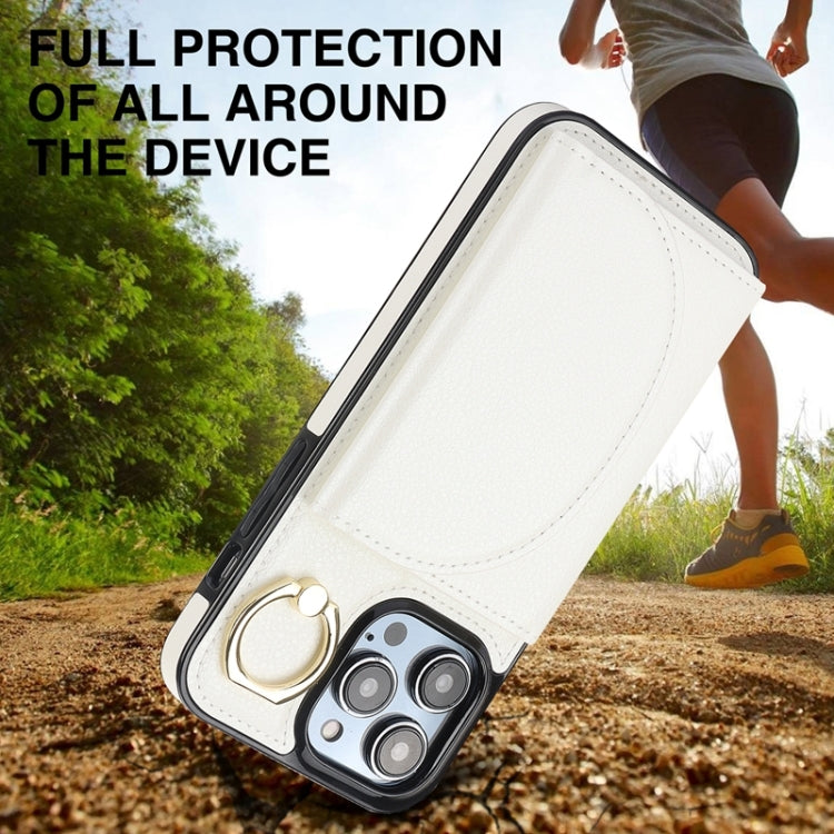 For iPhone 15 Pro Max YM007 Ring Holder Card Bag Skin Feel Phone Case(White) - HoMEdemic™ 