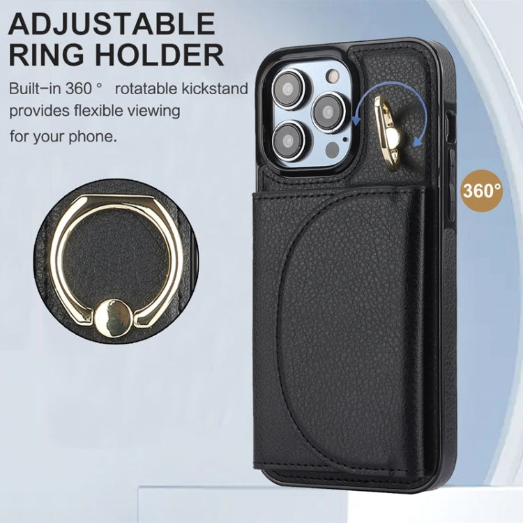 For iPhone 15 Pro Max YM007 Ring Holder Card Bag Skin Feel Phone Case(Black) - HoMEdemic™ 