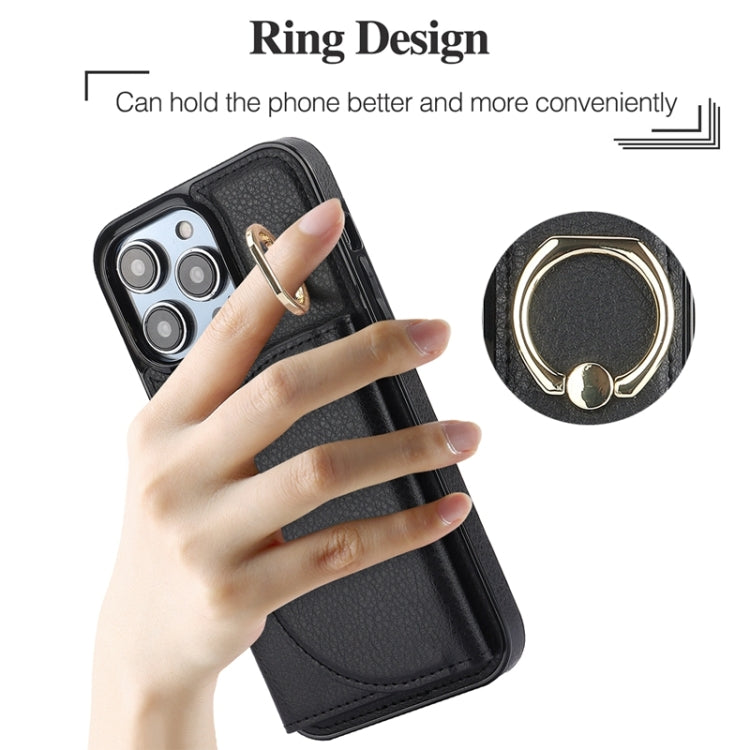 For iPhone 15 Pro Max YM007 Ring Holder Card Bag Skin Feel Phone Case(Black) - HoMEdemic™ 