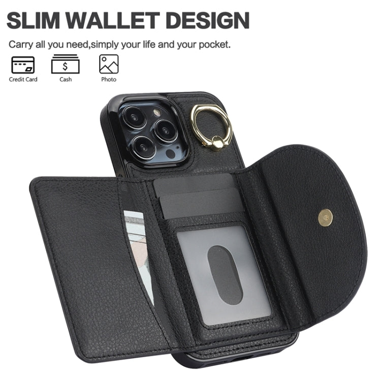 For iPhone 15 Pro Max YM007 Ring Holder Card Bag Skin Feel Phone Case(Black) - HoMEdemic™ 