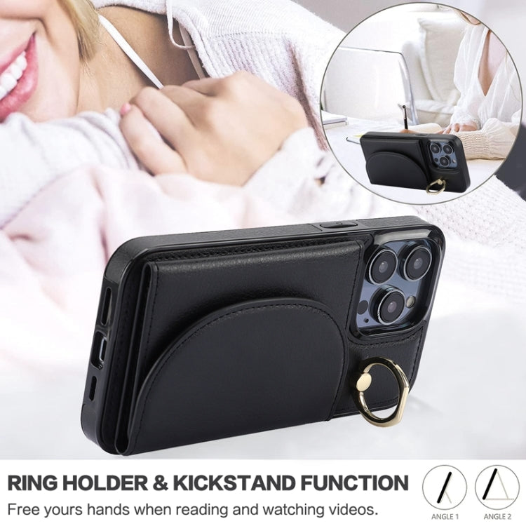 For iPhone 15 Pro Max YM007 Ring Holder Card Bag Skin Feel Phone Case(Black) - HoMEdemic™ 