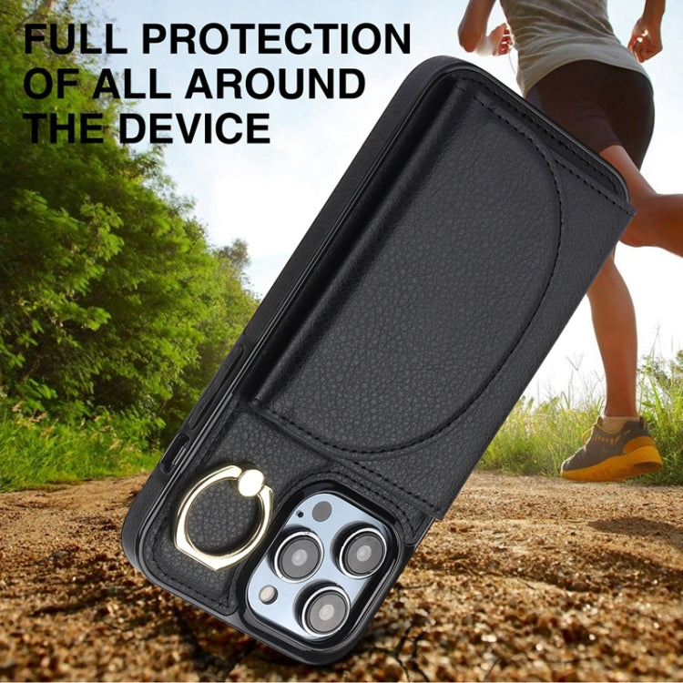 For iPhone 15 Pro Max YM007 Ring Holder Card Bag Skin Feel Phone Case(Black) - HoMEdemic™ 