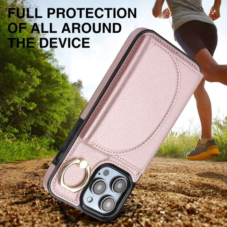 For iPhone 15 Pro YM007 Ring Holder Card Bag Skin Feel Phone Case(Rose Gold) - HoMEdemic™ 