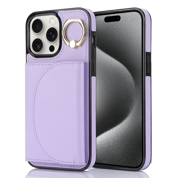 For iPhone 15 Pro YM007 Ring Holder Card Bag Skin Feel Phone Case(Purple) - HoMEdemic™ 