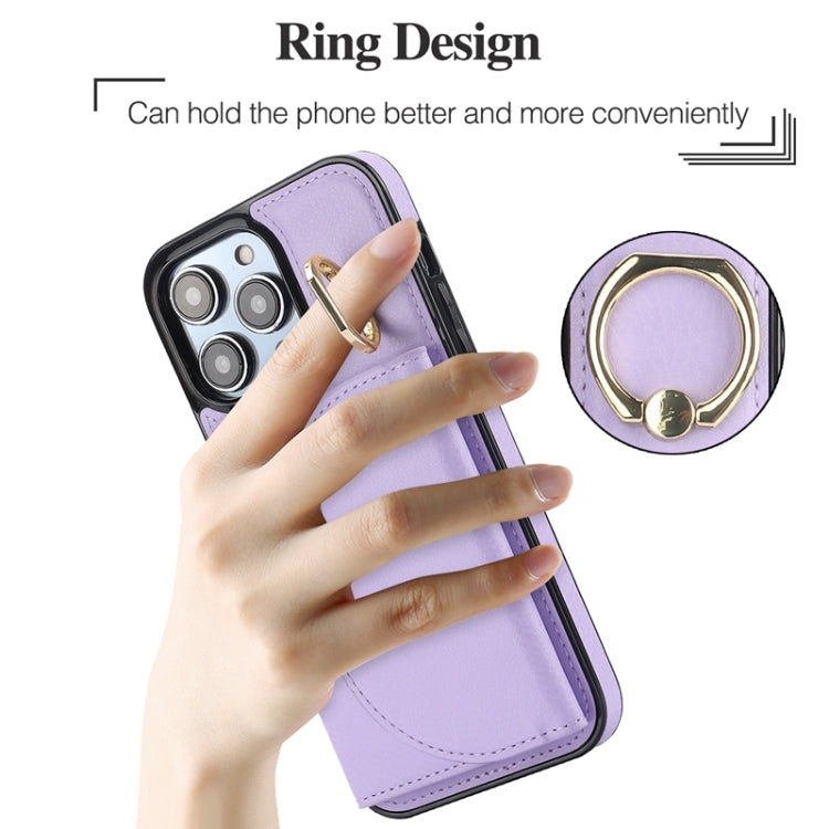 For iPhone 15 Pro YM007 Ring Holder Card Bag Skin Feel Phone Case(Purple) - HoMEdemic™ 